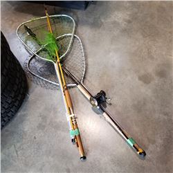 2 FISHING RODS W/ REELS AND 2 FISHING NETS