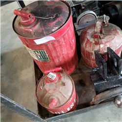 3 ANTIQUE RED METAL GAS CANS