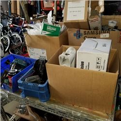 SHELF LOT OF SHOP SUPPLIES, WIPES, AND HARDWARE