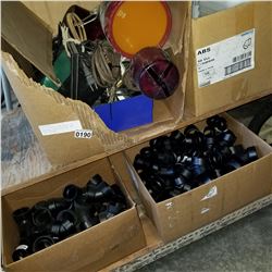 LOT OF PLASTIC AND METAL PIPE ADAPTERS, SHOP SUPPLIES, AND GATE COLLERS