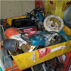 TOTE OF ROUTERS BATTERY CHARGER AND DRILL