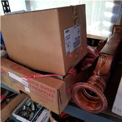 BOX OF WORK GLOVES, PET DIAPERS, AND DISHES