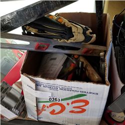BOX OF TOOLS, LEVEL, TOOL POUCH