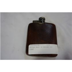 ANTIQUE MADE IN ENGLAND LEATHER AND METAL HIP FLASK