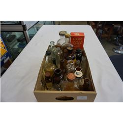 TRAY OF VINTAGE GLASS BOTTLES