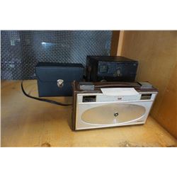 BINOCULARS, VINTAGE CAMERA AND 12 TRANSISTOR RADIO