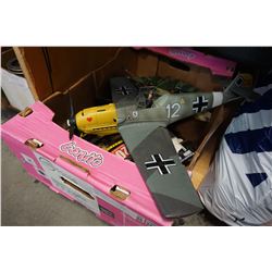 LOT OF RC CARS AND 2 GERMAN MODEL PLANES AND STAR WARS PLANE