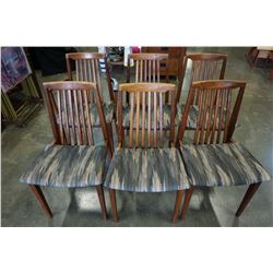 SET OF 6 TEAK CHAIRS W/ FABRIC CUSHIONS