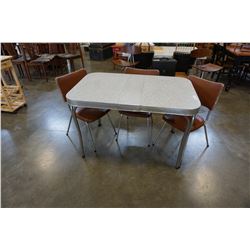 MID CENTURY MODERN DINING TABLE AND 3 BROWN LEATHER CHAIRS