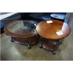 ASHLEY FLOOR MODELL OVAL GLASS TOP COFFEE TABLE AND ROUND ENDTABLE, RETAIL $799