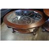 Image 2 : ASHLEY FLOOR MODELL OVAL GLASS TOP COFFEE TABLE AND ROUND ENDTABLE, RETAIL $799
