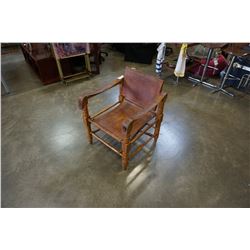 LEATHER AND WOOD ARM CHAIR