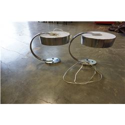 PAIR OF BRUSHED METAL TABLE LAMPS W/ OUTLETS