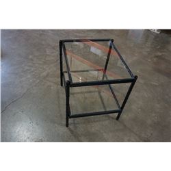 2-TIER BLACK AND METAL AND GLASS END TABLE