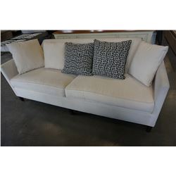 BOILER & COMPANY WHITE FABRIC COUCH W/ 5 ACCENT PILLOWS