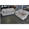 Image 1 : TAN LEATHER 3 SEATER COUCH & MATCHING LOVE SEAT
