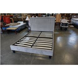 GREY VELVET QUEENSIZED PLATFORM BEDFRAME