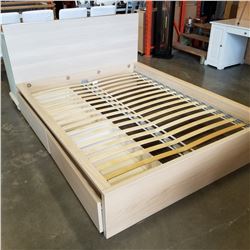 TAN IKEA PLATFORM BED W/ 2 DRAWERS