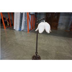 WOODEN FLOOR LAMP W/ FLOWER SHADE