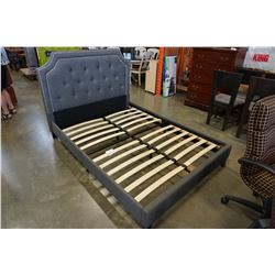 GREY TUFFTED FABRIC PLATFORM BED