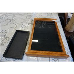 OAK JEWELLERY DISPLAY CASE AND BLACK DISPLAY CASE