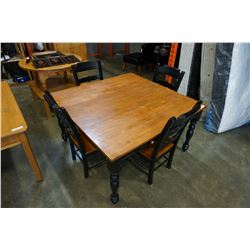 MAPLE TOP BLACK BASE DINING TABLE AND LEAF W/ 4 CHAIRS