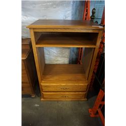 WOOD CABINET W/ 2 WOOD SLIDING DOORS AND 2 BOTTOM DOORS