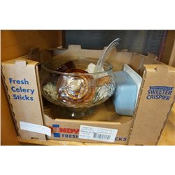 PUNCH BOWL, BEAN CROCK, AND BUTTER DISH