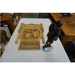 WOOD FIGURE AND EASTERN WALL ART