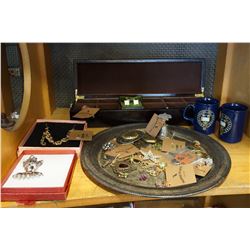 LOT OF JEWELRY, PLATTER, CASE