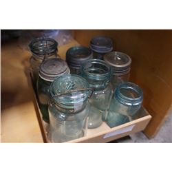 GLASS MASON JARS SOME W/ GLASS LIDS