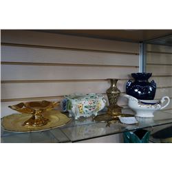 LOT OF ROYAL WINTON AND OTHE CHINA, BRASS INKWELL AND VASE