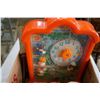 Image 2 : BOX OF ANTIQUE COLLECTIBLES, INCLUDING MATTEL FUN OCLOCK TOY