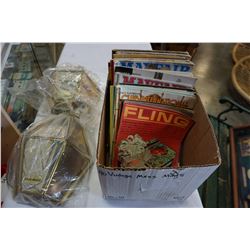 35 VINTAGE MENS MAGAZINES AND 2 WALL MOUNT BRASS LIGHTS