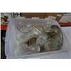 Image 1 : TOTE OF GLASS AND CRYSTAL SERVING PIECES AND VASES W/ SERVING TRAYS