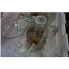 Image 3 : TOTE OF GLASS AND CRYSTAL SERVING PIECES AND VASES W/ SERVING TRAYS