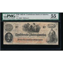 1862-63 $100 Confederate States of America Note PMG 55