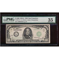 1934A $1000 San Francisco Federal Reserve Note PMG 35