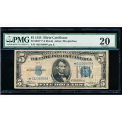 1934 $5 Silver Certificate Star Note PMG 20