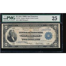 1918 $2 San Francisco Federal Reserve Bank Note PMG 25