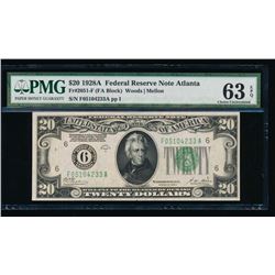 1928A $20 Atlanta Federal Reserve Note PMG 63EPQ