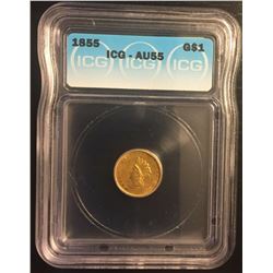 1855 $1 Type 2 Gold Coin ICG AU55