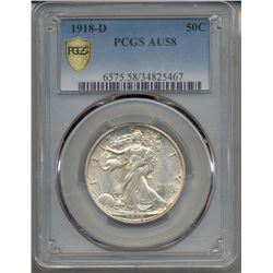 1918-D Walking Liberty Half Dollar PCGS AU58