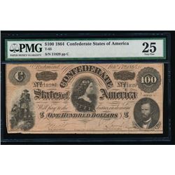 1864 $100 Confederate States of America Note PMG 25