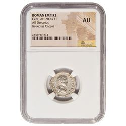 Ancient Rome Geta 209-211 AD Denarius Coin NGC AU