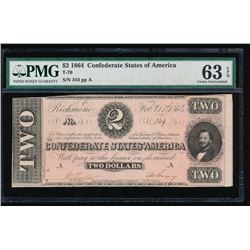 1864 $2 Confederate States of America Note PMG 63EPQ