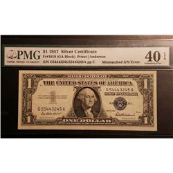 1957 $1 Silver Certificate Mismatch Serial Number Note PMG 40EPQ