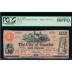 1857 $1 City of Omaha Note PCGS 58PPQ