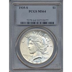 1935-S $1 Peace Silver Dollar Coin PCGS MS64