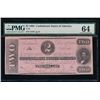 Image 1 : 1862 $2 Confederate States of America Note PMG 64